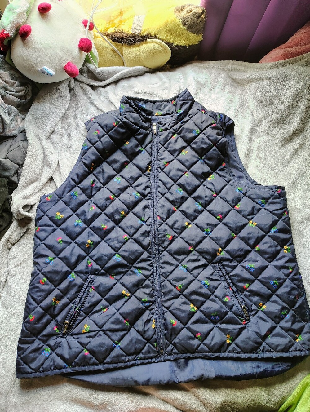 Jason Maxwell Blue Puffer Vest w/ Floral Pattern